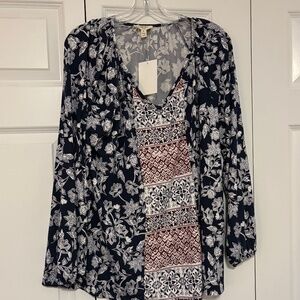 Como Blu Size 1X Navy, White and Red Patterned Long Sleeve Shirt